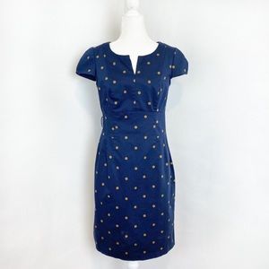 Boden Navy Blue Dress with Gold Polka Dots